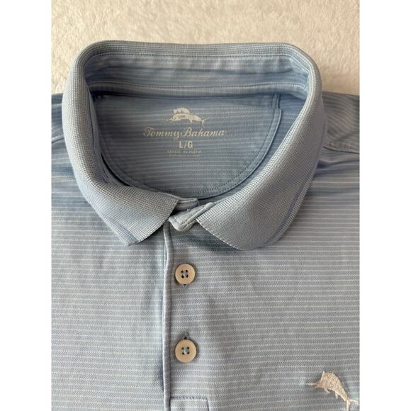Tommy Bahama Mens Polo Size Large Athletic Striped Blue Golf Shirt - Picture 6 of 9